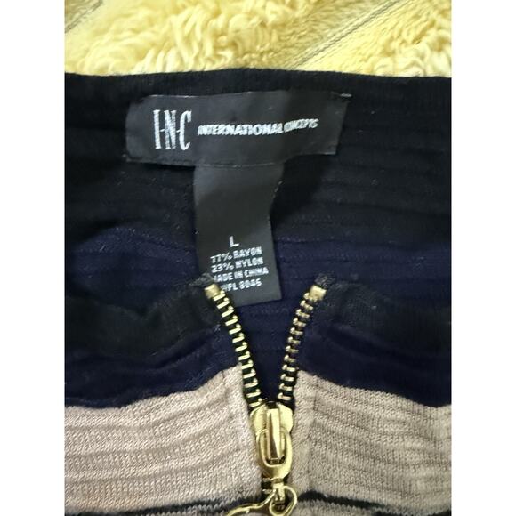 Women’s Inc International Zip Sweater Striped peplum Long Navy Black medium - Picture 5 of 7